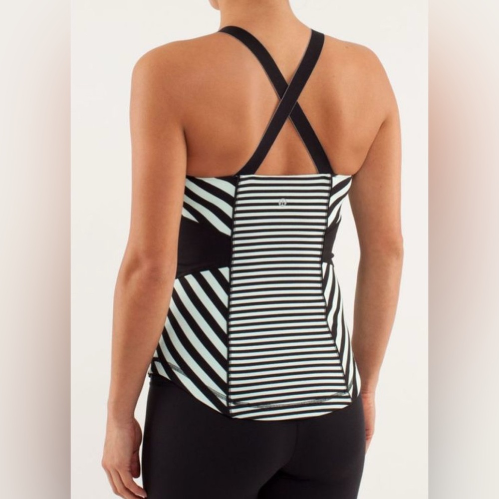 Lululemon Striped Work It Out Tank Women's 4 mint and black Bra Built In Yogaā
ā